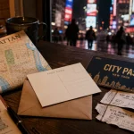 carte city pass new york sur table avec tickets et plan de Manhattan