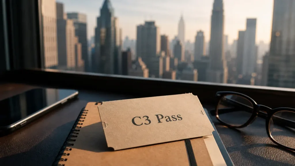 City pass c3 new york : billet sur carnet kraft, smartphone et lunettes, Midtown Manhattan