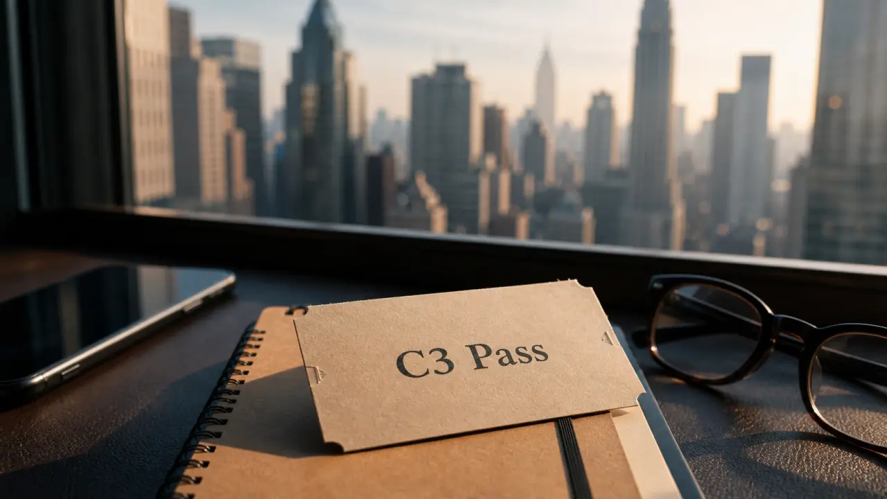 City pass c3 new york : billet sur carnet kraft, smartphone et lunettes, Midtown Manhattan