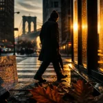 Climat new york : pluie douce à Manhattan, parapluie et golden hour