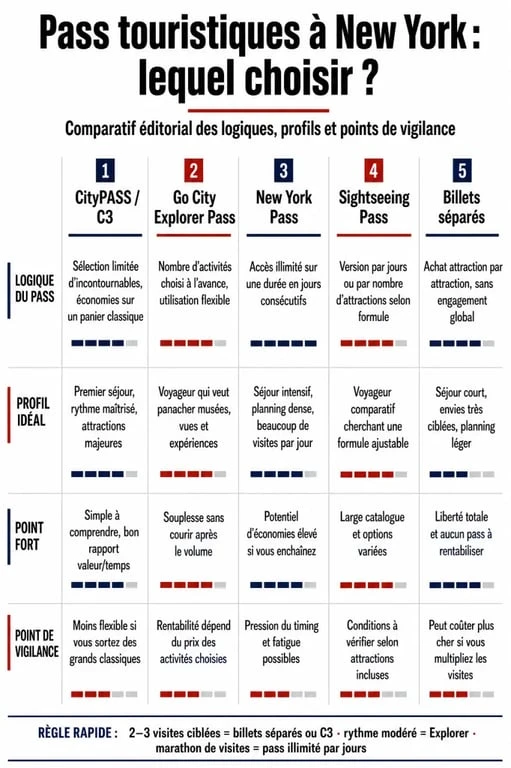 New York City Pass Vergleich : infographie comparative des principaux pass touristiques de New York