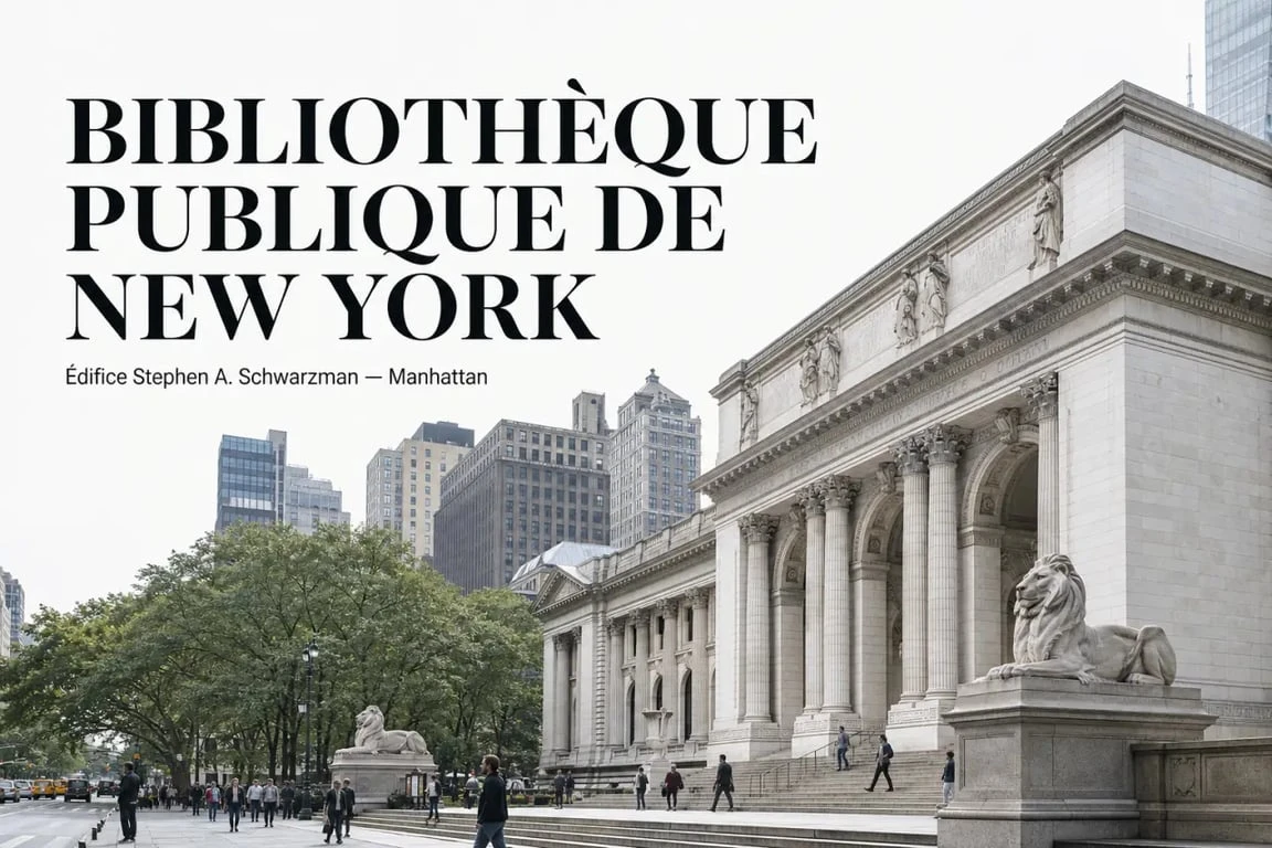 Visiter New York Public Library : façade du Stephen A. Schwarzman Building avec les lions sur Fifth Avenue