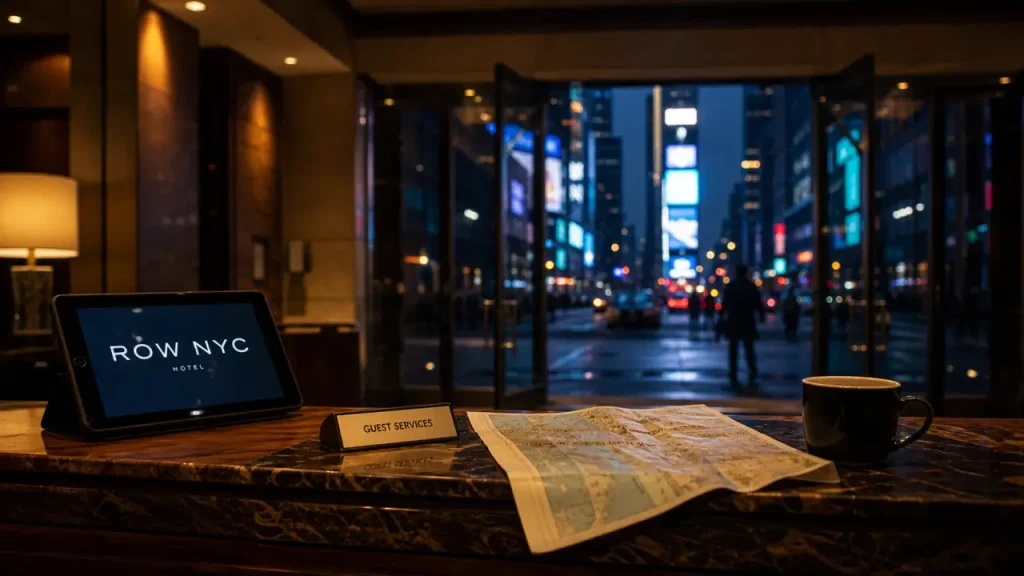 hôtel row new york à Times Square, hall d’accueil avec plan de Manhattan