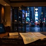 hôtel row new york à Times Square, hall d’accueil avec plan de Manhattan