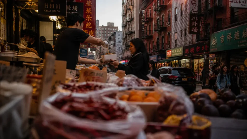 new york chinatown : dumplings fumants et étals d’épices