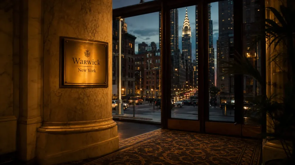 warwick hôtel new york, hall élégant et vue Midtown au calme
