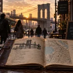 a booklover's guide to new york : guide de marche à Brooklyn, Brooklyn Bridge au coucher de soleil