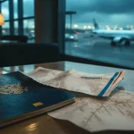 Air France voyage New York : passeport et billet d’avion au salon d’aéroport