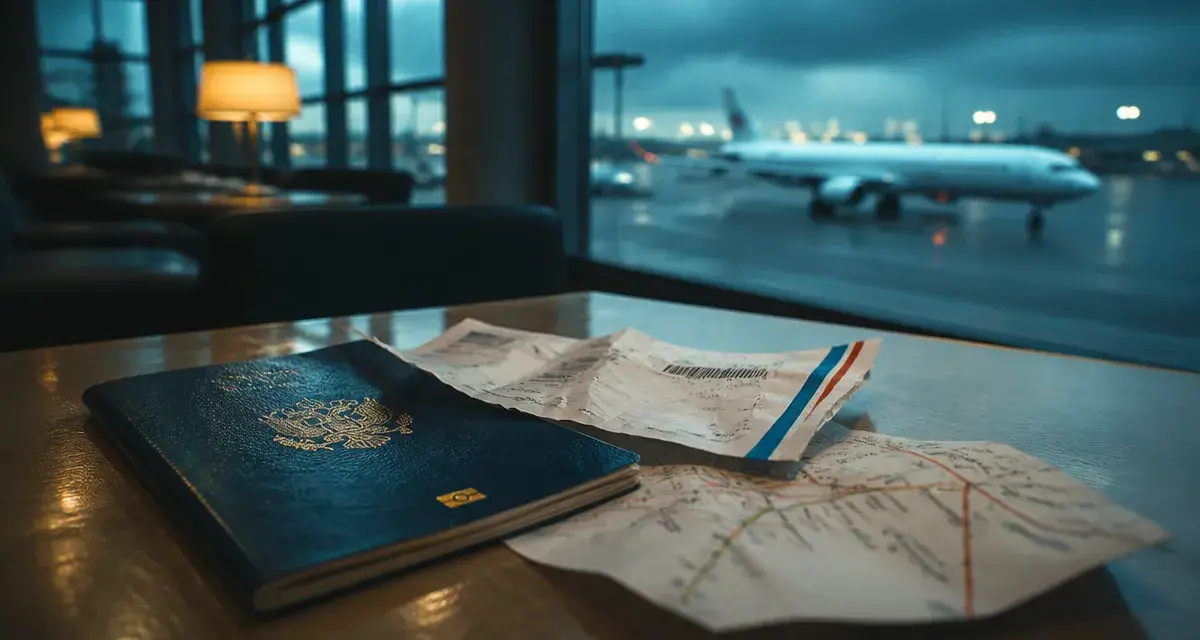 Air France voyage New York : passeport et billet d’avion au salon d’aéroport