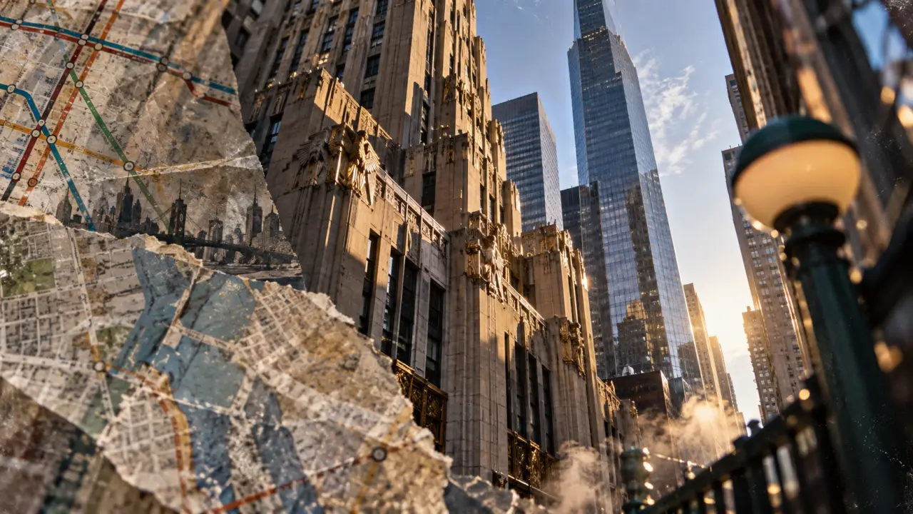 Architectural guide New York : façade Art déco à Midtown, vue grand angle