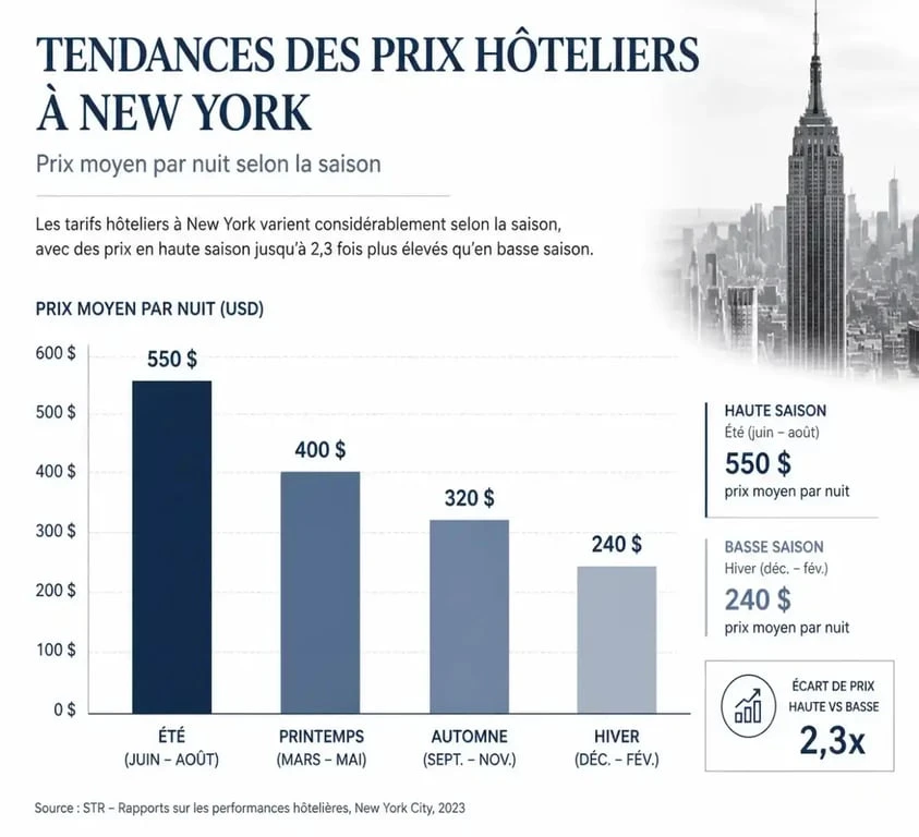 Infographie des tendances tarifaires des hôtels à New York selon les saisons pour votre new york hotel guide