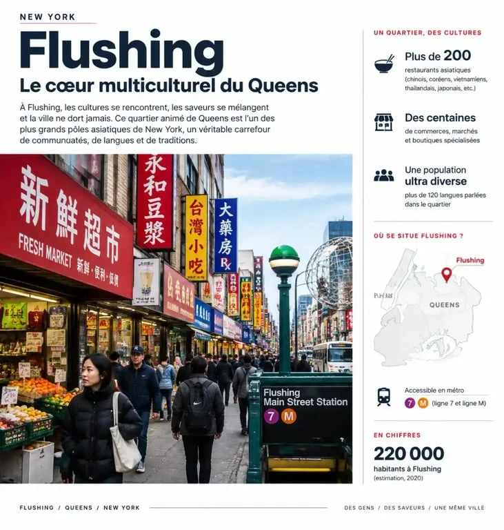 Ambiance vibrante et culturelle du quartier de Flushing lors d'un séjour dans le Queens à New York