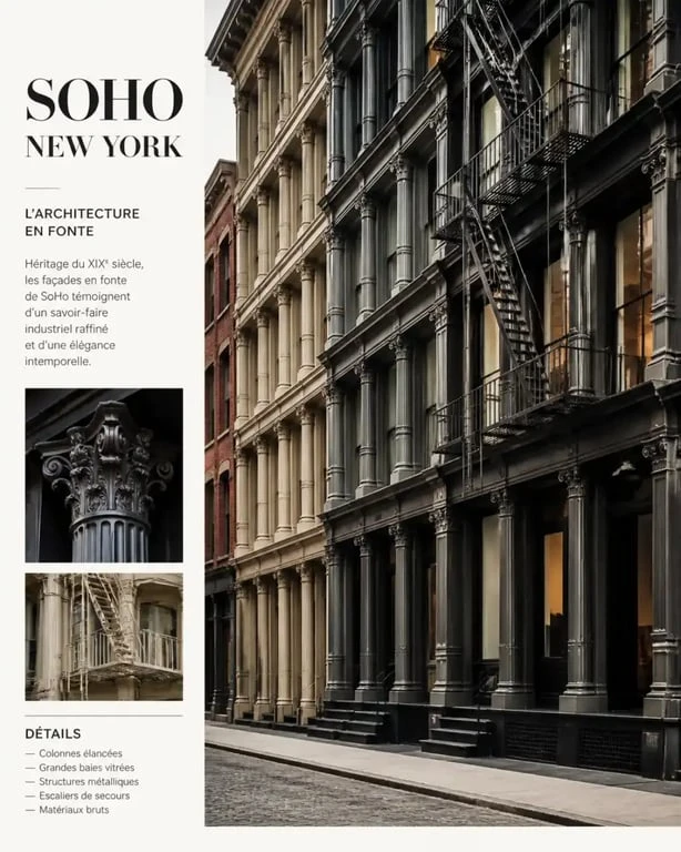 Architectural guide New York : détails des façades en fonte de SoHo