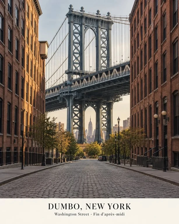Visiter Dumbo à New York depuis Washington Street avec le Manhattan Bridge