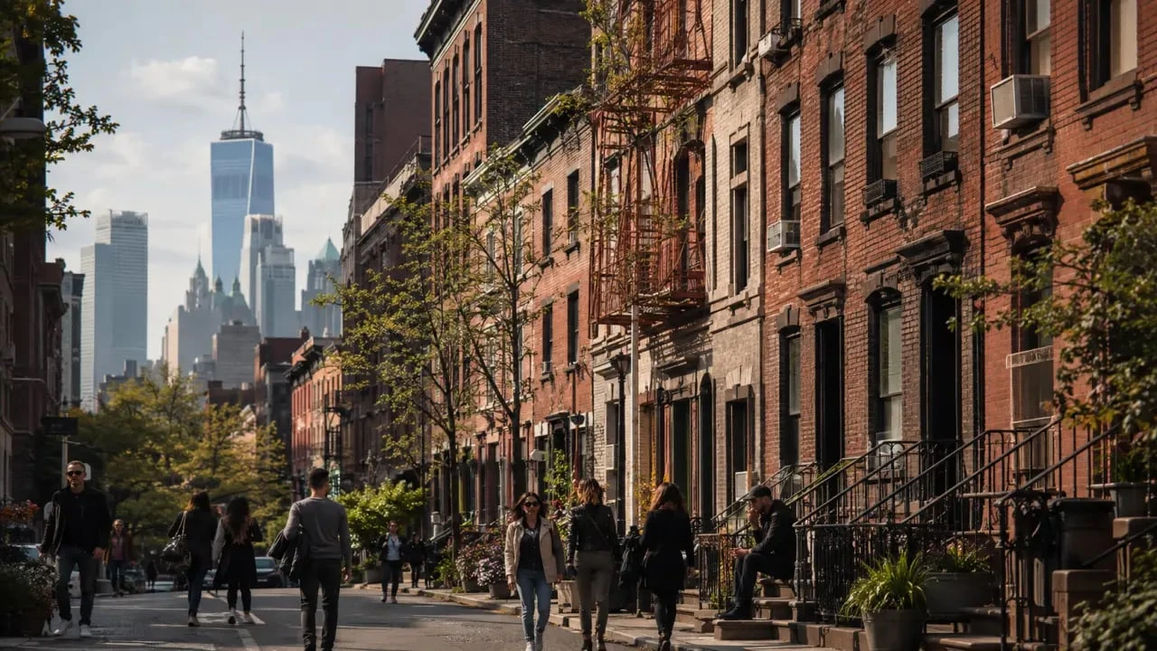 Tour guide New York dans les quartiers de Greenwich Village avec la skyline de Manhattan
