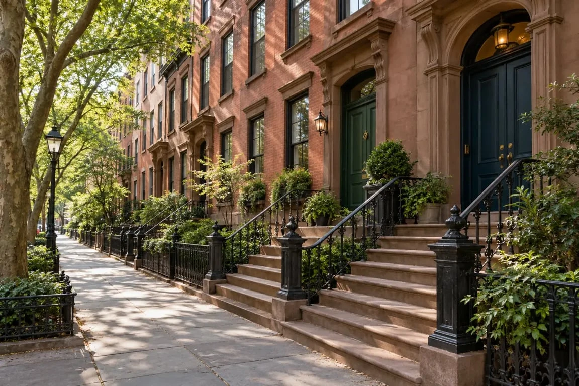 Brownstones historiques dans les rues de Brooklyn Heights à New York