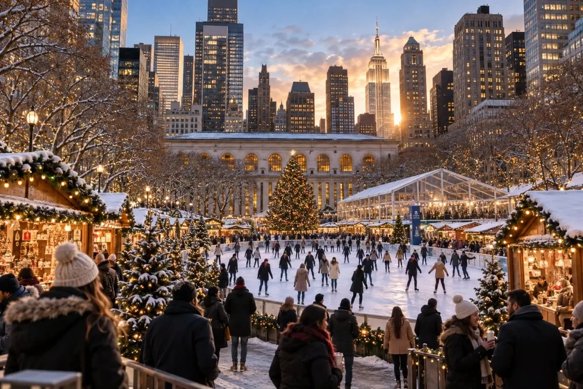 Marché de Noël et patinoire de Bryant Park à New York