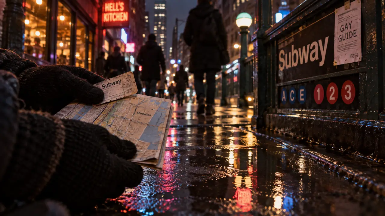 Gay guide New York : plan et ticket de métro à Hell’s Kitchen, nuit