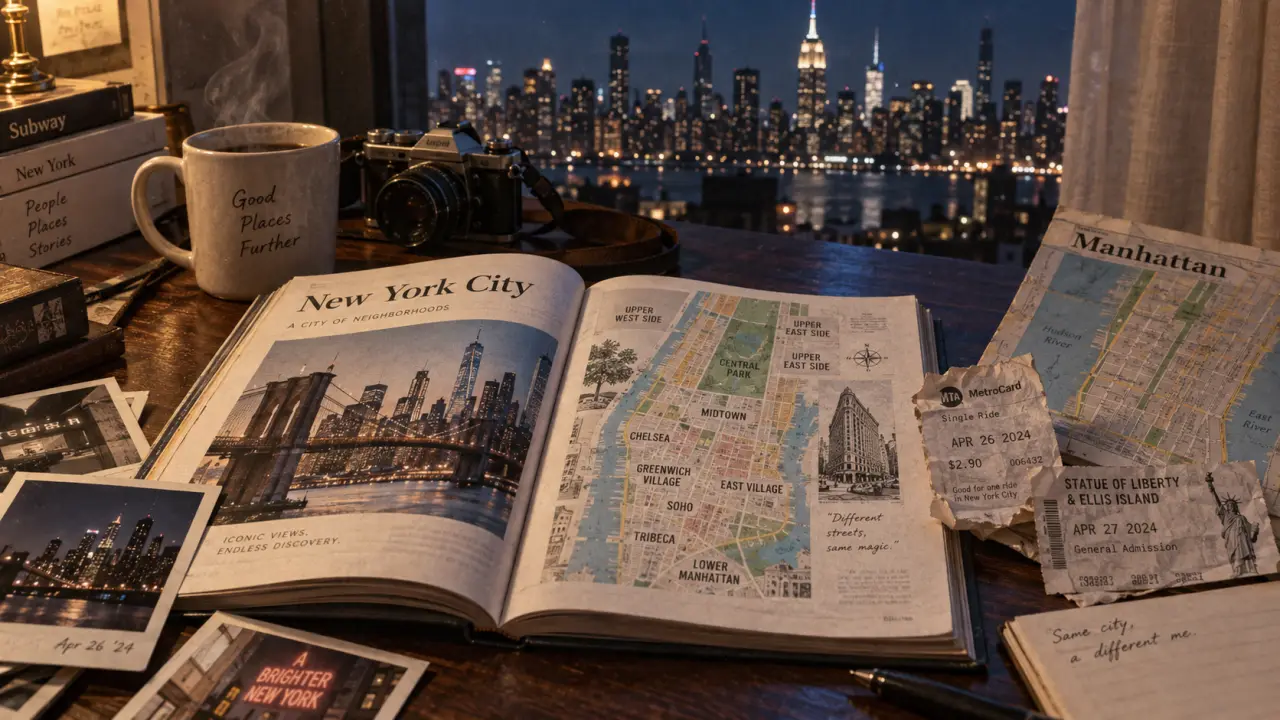 geo guide new york, cartes et quartiers de Manhattan, bureau avec guide papier