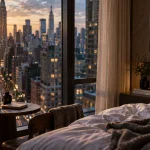 Hôtel Arlo NoMad New York City : vue skyline depuis une chambre compacte