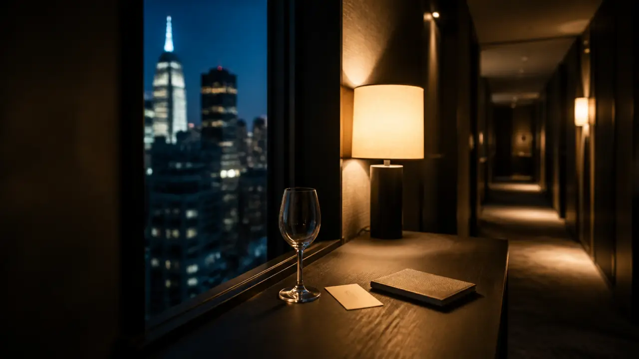 Vue skyline de Midtown depuis l’hôtel Arlo NoMad New York City, fenêtre étroite
