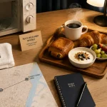 Hôtel Hyatt House New York Chelsea : petit-déjeuner gratuit et kitchenette, vue flat-lay