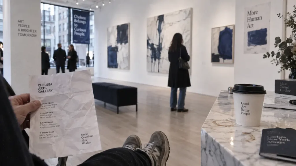 New York gallery guide : galerie lumineuse à Chelsea, visiteur et œuvres