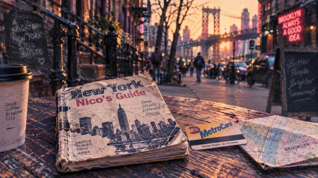 new york nico's guide to nyc : carnet sur table, métro à Brooklyn