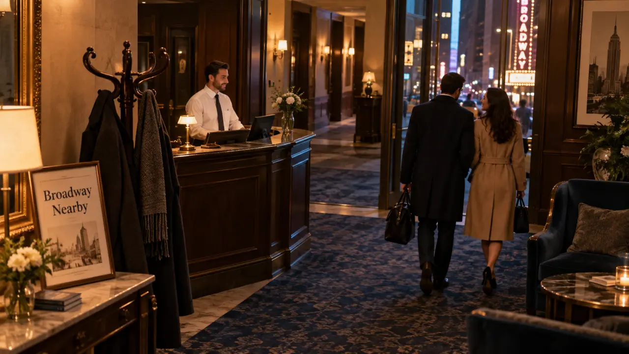 the pearl hotel manhattan new york, hall avec “Broadway Nearby” et réception calme
