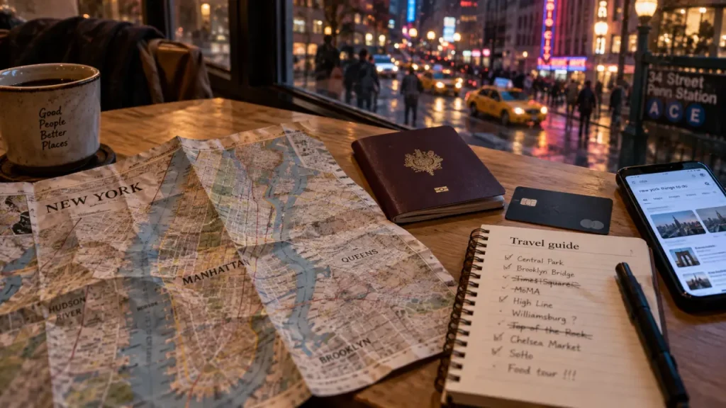 Travel guide new york times : carte New York, passeport et smartphone