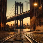 Visiter dumbo new york : Manhattan Bridge entre immeubles, reflets sur l’East River