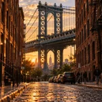 Visiter dumbo new york : vue Washington Street vers Manhattan Bridge
