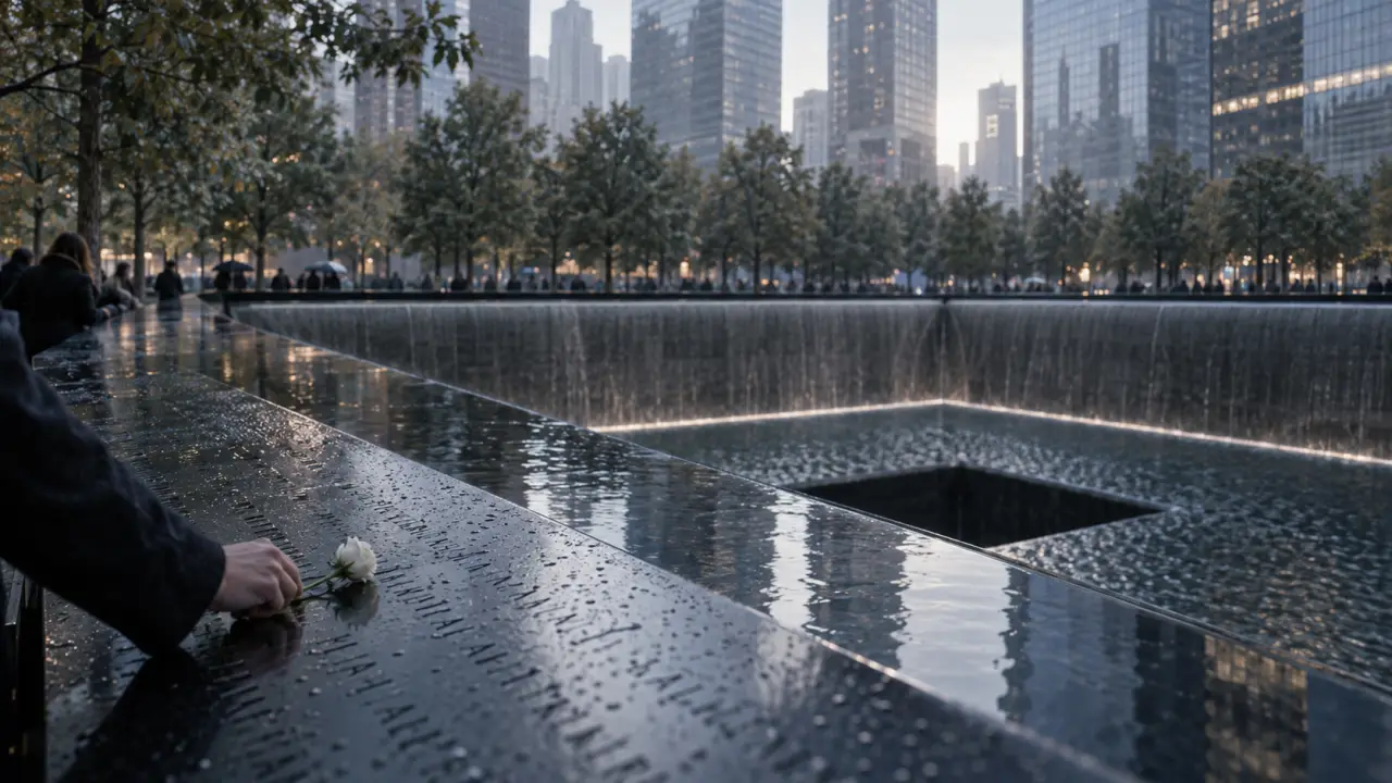 Visiter mémorial 11 septembre New York : bassins et noms gravés, visite en silence