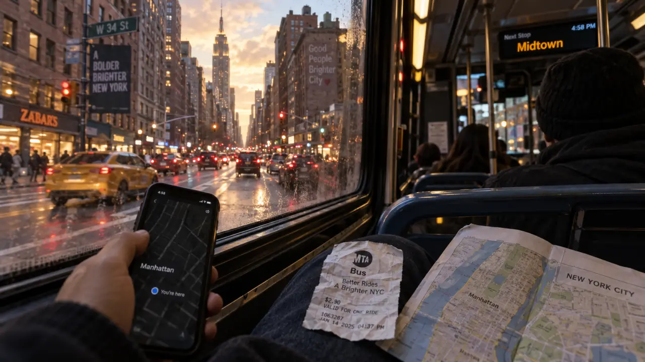 Visiter New York en bus : vue depuis un bus à Manhattan