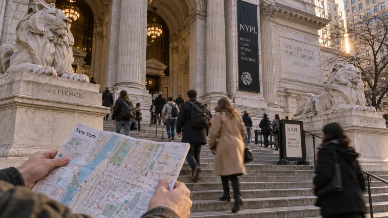 Visiter la New York Public Library : entrée Stephen A. Schwarzman avec lions Patience et Fortitude