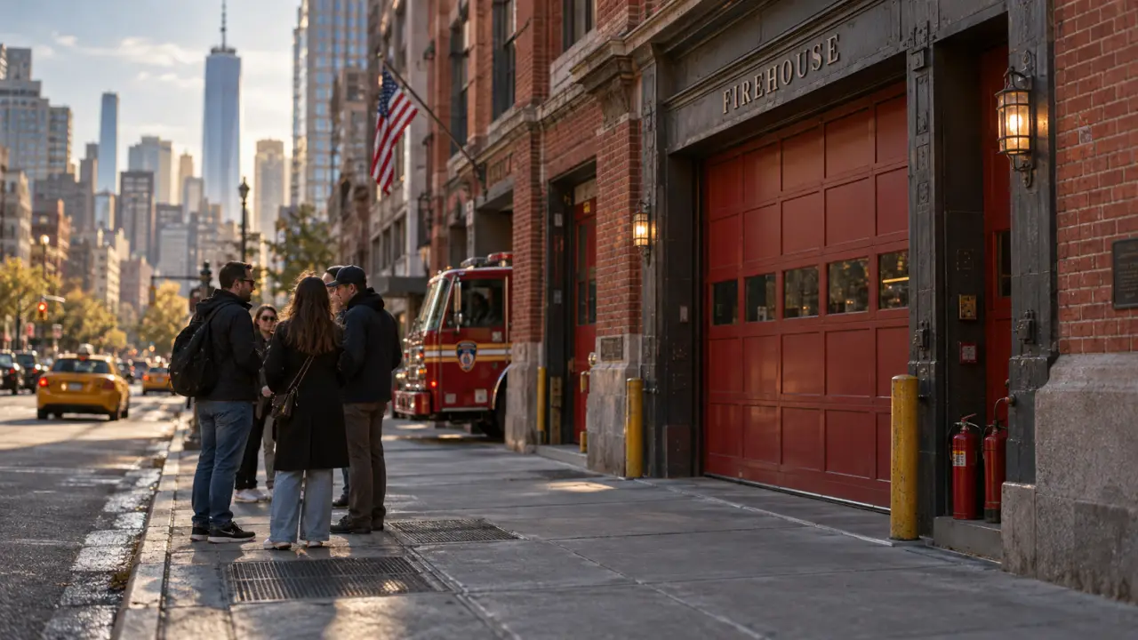 Visiter une caserne de pompier à New York : façade FDNY à Tribeca, portes closes