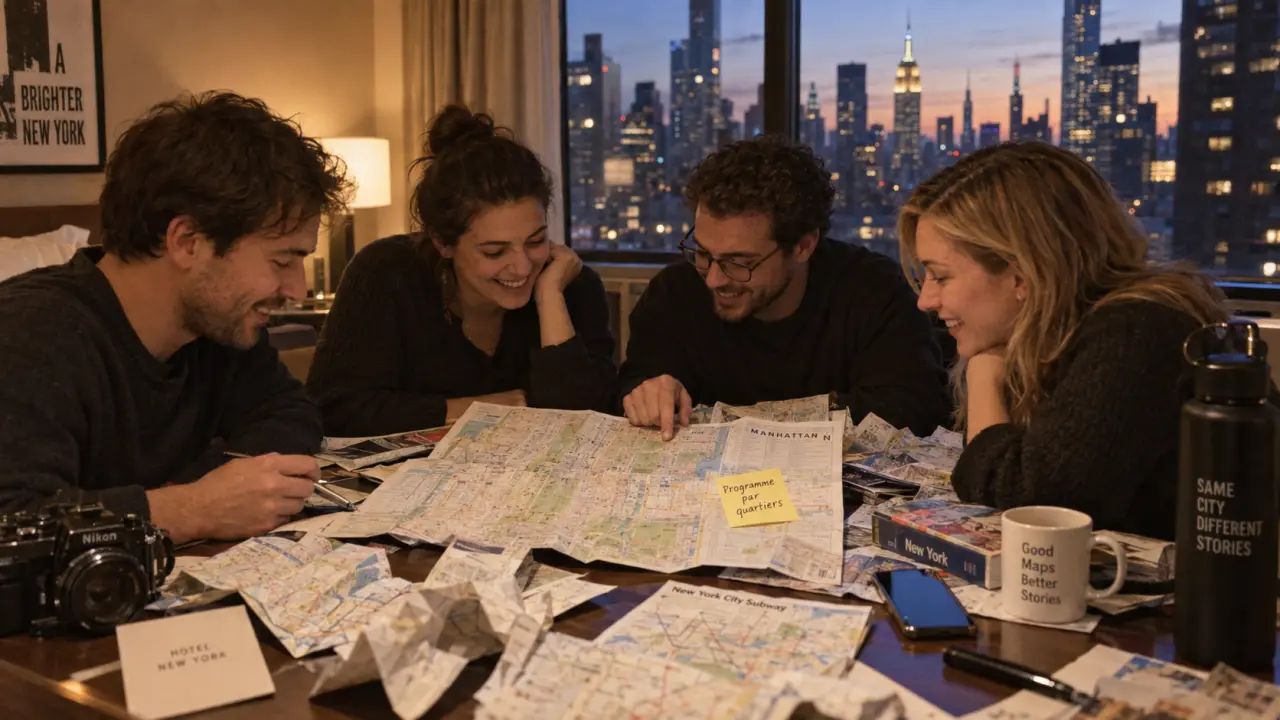 Voyage groupe New York : carte Manhattan et plans de métro, 4 voyageurs