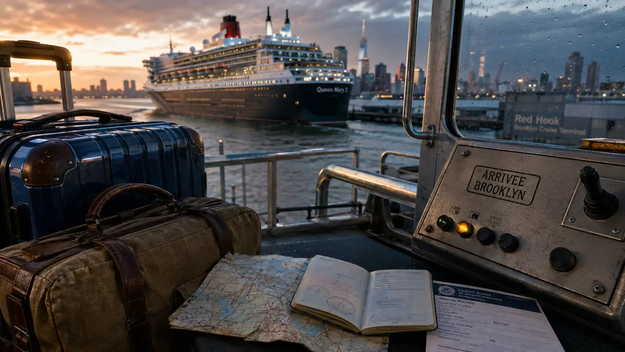 Voyage Queen Mary 2 New York : passeport et bagages, arrivée à Brooklyn