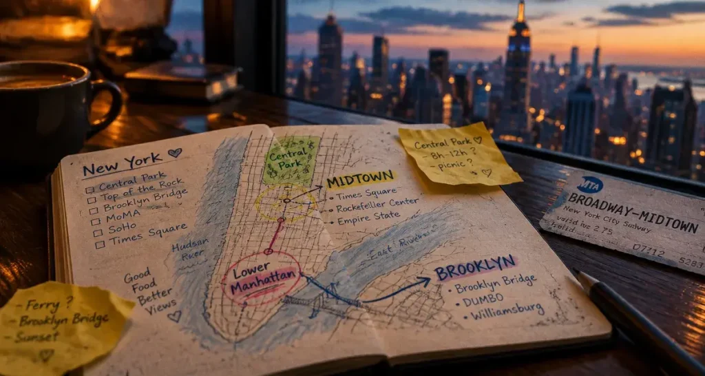 Carte New York avec lieux visiter : quartiers et itinéraires