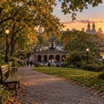 Central Park New York : allée et The Mall vers Bethesda Terrace, vélo et balade