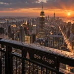 Vue Empire State Building 86e étage, skyline de Midtown au coucher du soleil