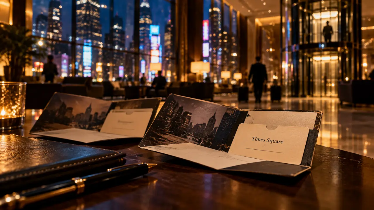 Hotel hyatt new york times square, lobby cinématographique Hyatt avec baies et néons