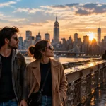 Monument a visiter a new york : Brooklyn Bridge avec skyline Midtown et Empire State Building