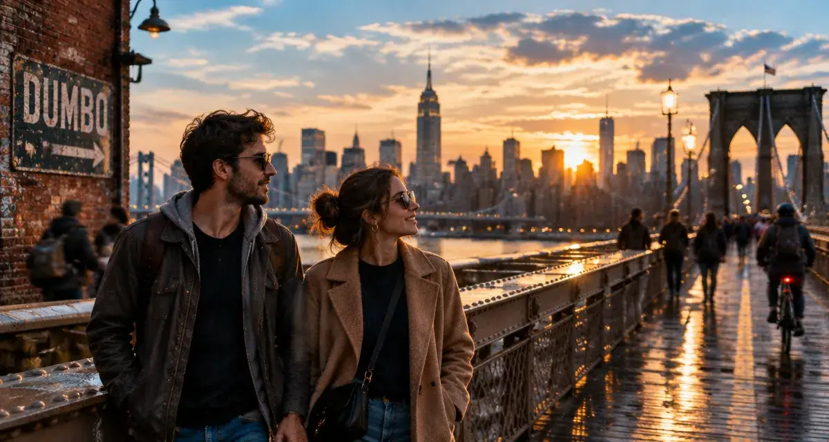Monument a visiter a new york : Brooklyn Bridge avec skyline Midtown et Empire State Building