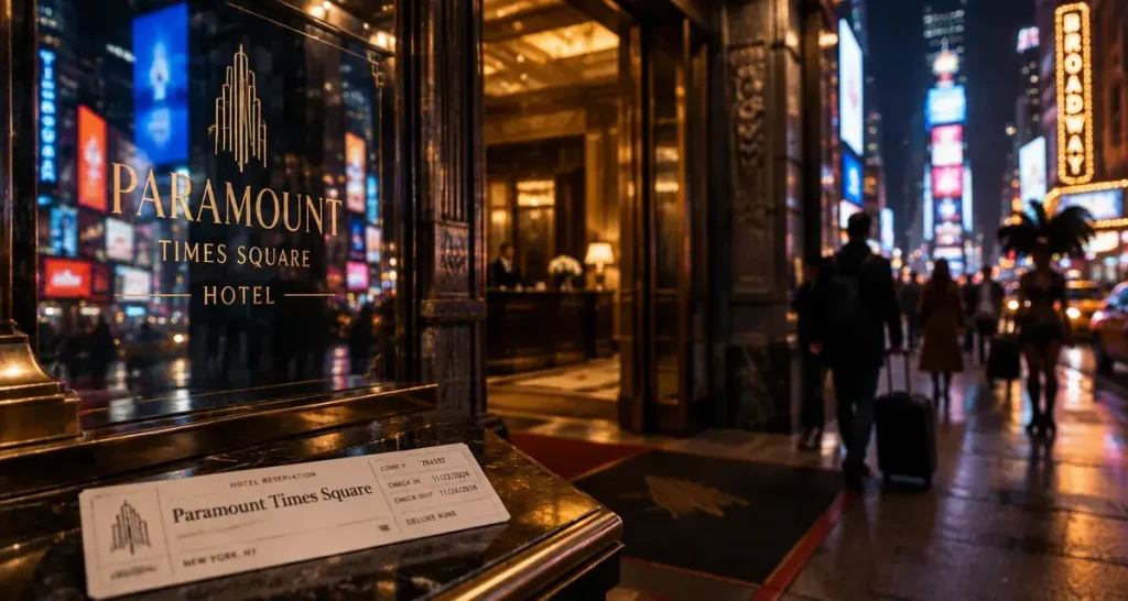 New York Paramount Times Square : entrée d’hôtel à Times Square