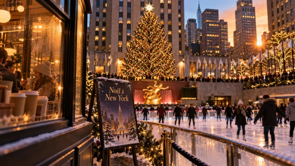 Noel a New York voyage organisé : patinoire Rockefeller Center au coucher du soleil
