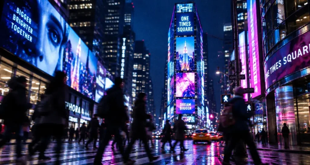 One Times Square building New York, façade LED et gratte-ciel