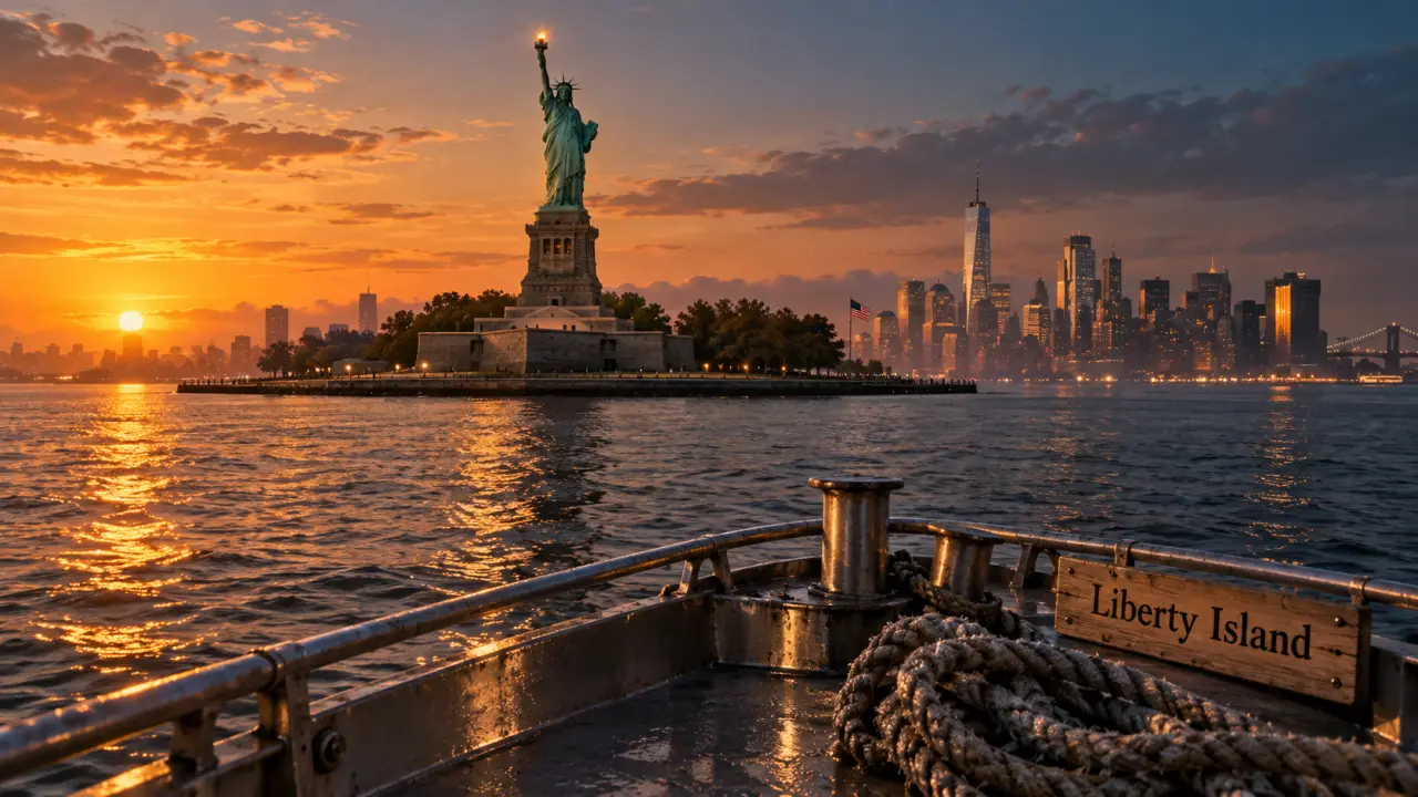 Statue de la liberté sur Liberty Island, vue depuis un ferry à New York