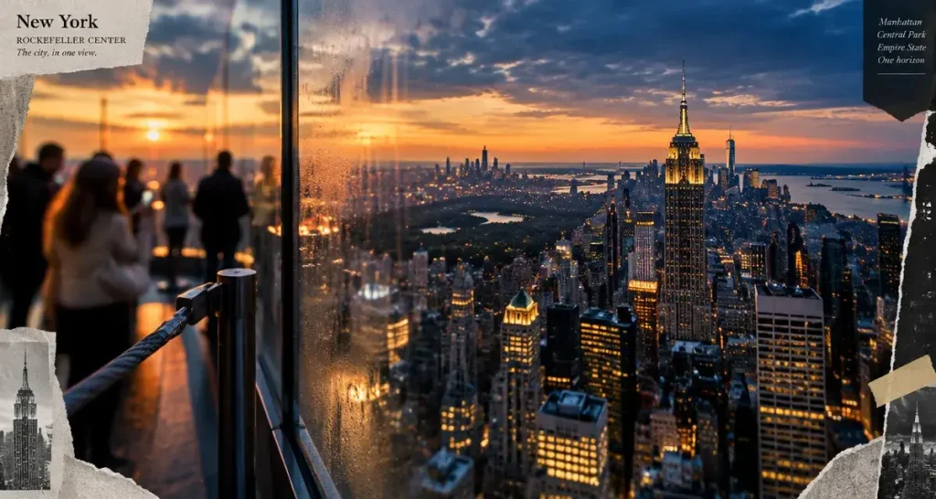 Tour new york a visiter : vue panoramique de Manhattan depuis un observatoire
