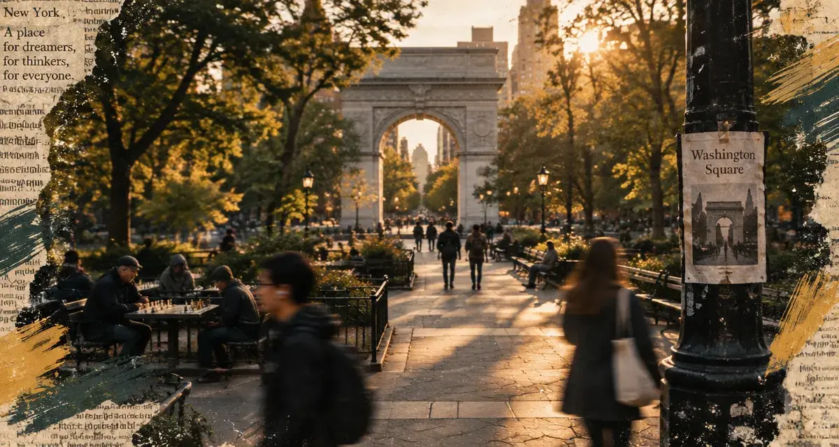 Visiter greenwich new york : Washington Square Park, arche et allée arborée